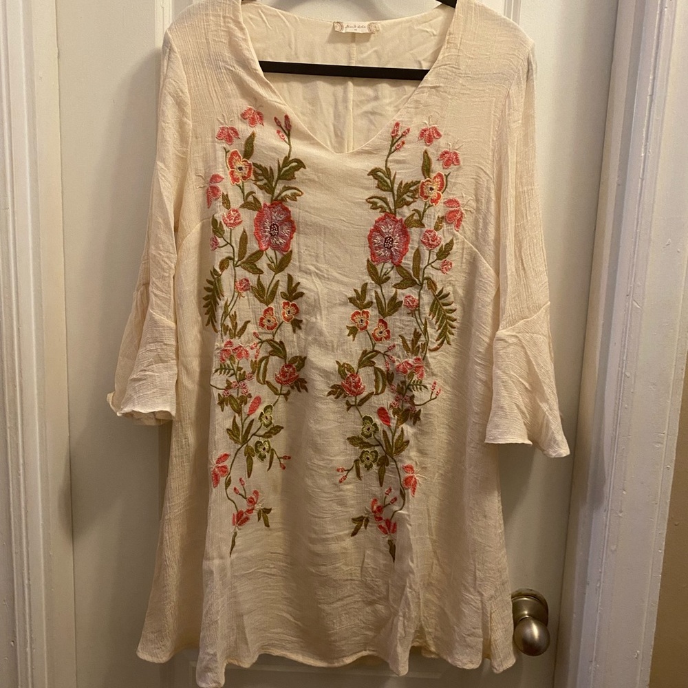 Embroidered Flower Bell Sleeve Dress